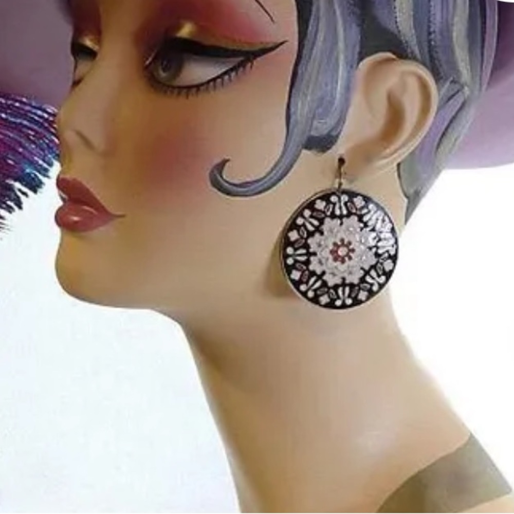 Big Modern Pierced Earrings Cloisonne Rounds